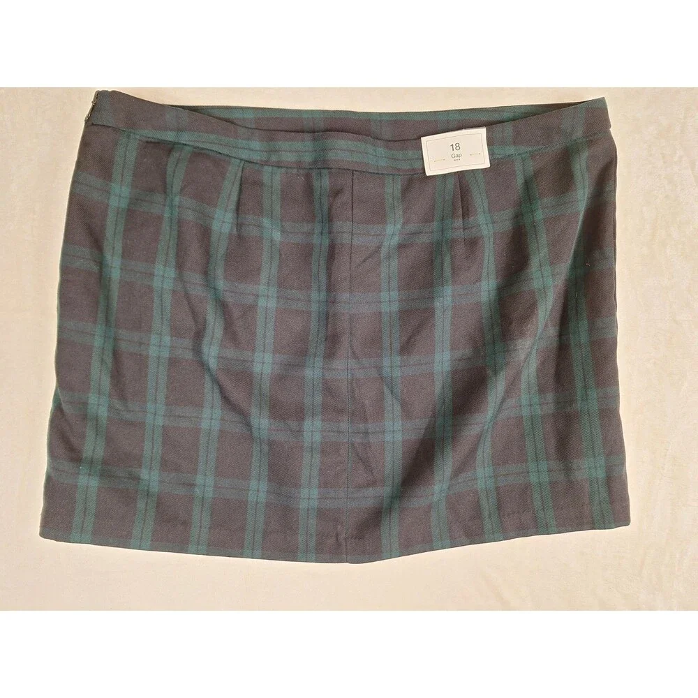 Gap Skirt Womens 18 Y2K 90s Plaid Mini Retro Schoolgirl Lined Black Green NWT